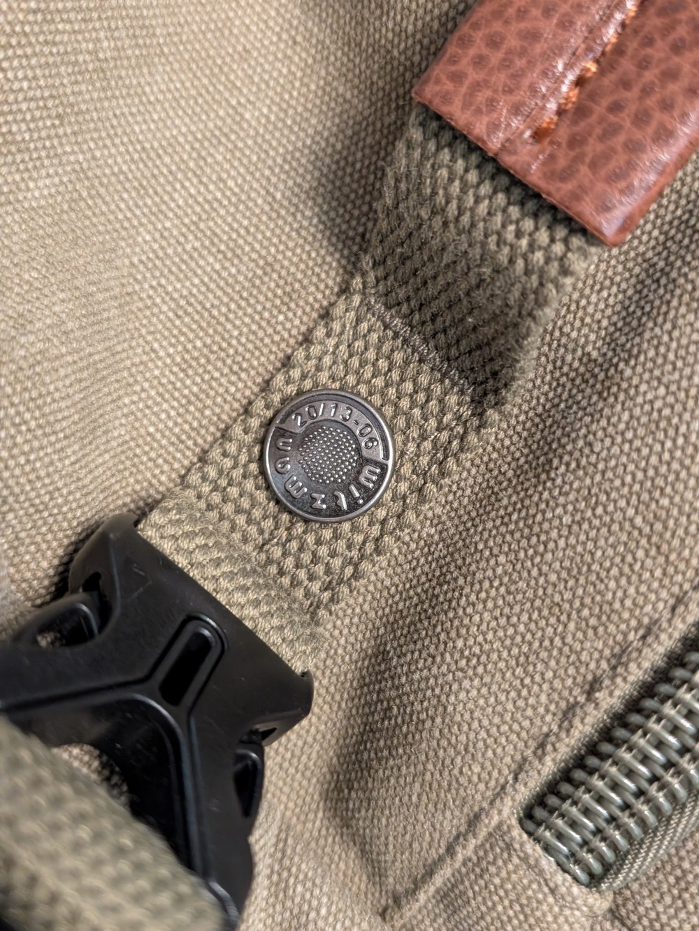 Canvas Travel Backpack in Khaki with Leather Accents - Picture 11 of 13